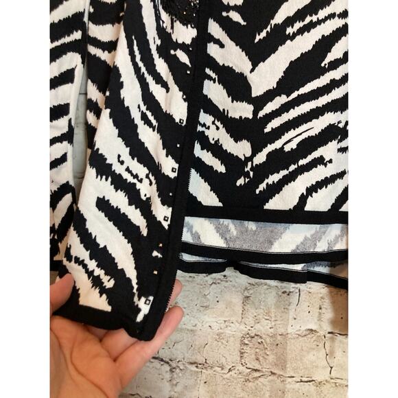 Fontana Top Womens Large Santana Knit Zebra Animal Print Layered Front Zip - Picture 6 of 14